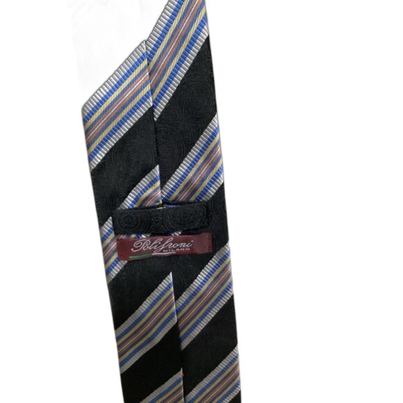Polifroni Milano Silk Tie Men's Colors Blue Black Multi 100% Italian - Picture 6 of 11